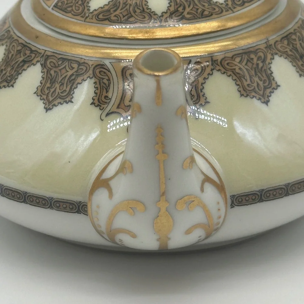 Haviland Limoges France Antique Porcelain Teapot Gold Scroll Cream